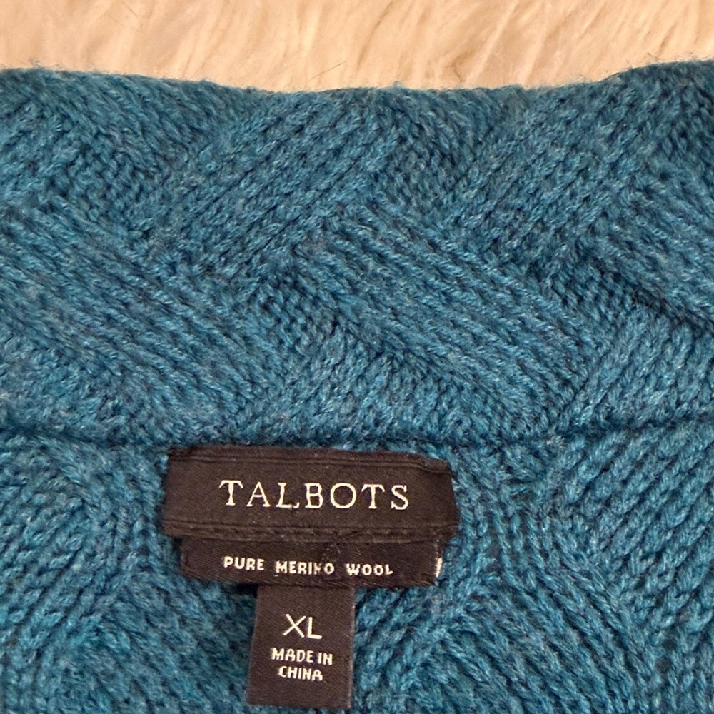 Talbots merino wool basket weave button front sweater jacket notch collar XL - Picture 4 of 7